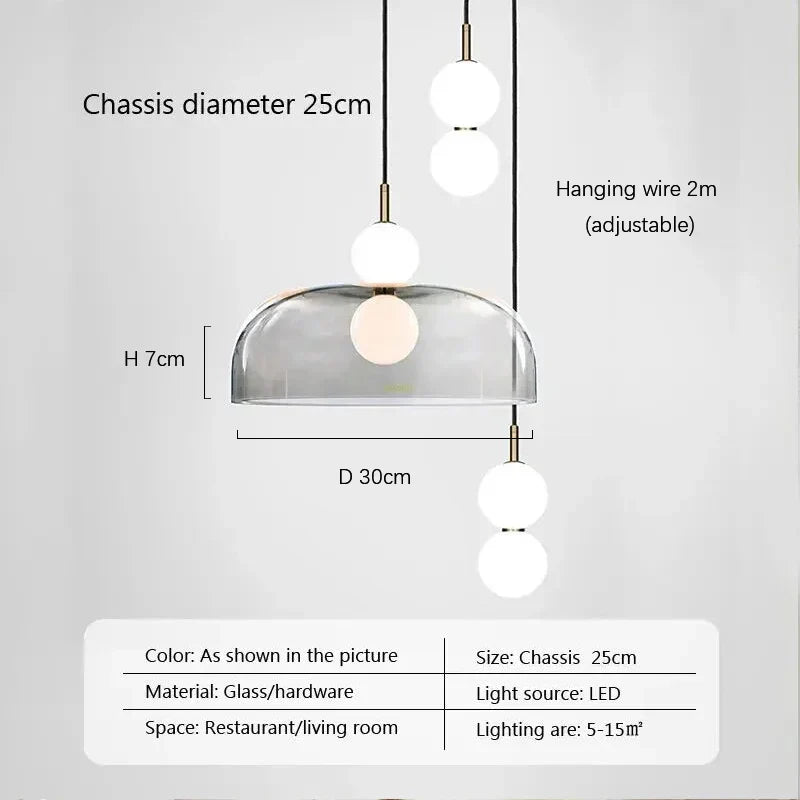 Nordic Glass Pendant Light LED Multihead Smoke Grey Hanging Lamp