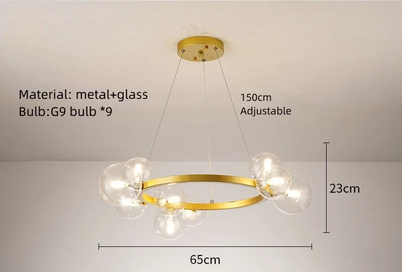 Glass Chandelier G9 Hanging Light for Living Room Bedroom Decor