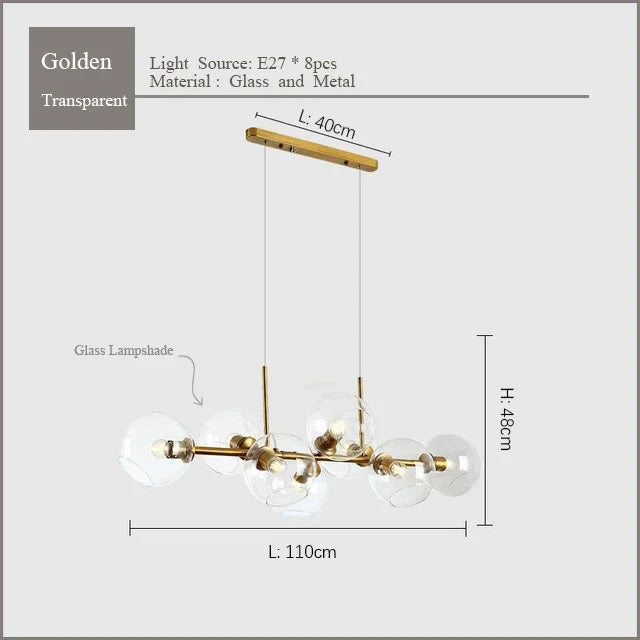 Black Gold Molecule Glass Ball Chandelier Modern Loft Lamp Living Room Kitchen Island Light