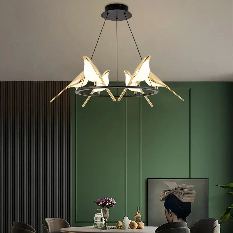 Gold Magpie Bird Ceiling Chandelier: Modern Home Interior Lighting for Living Dining Kitchen