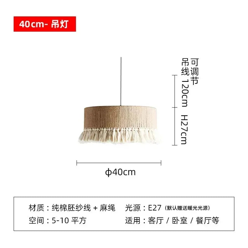 Retro Hemp Rope Tassel Pendant Light: Hand-woven Creative Bedroom Dining Room Main Lamp