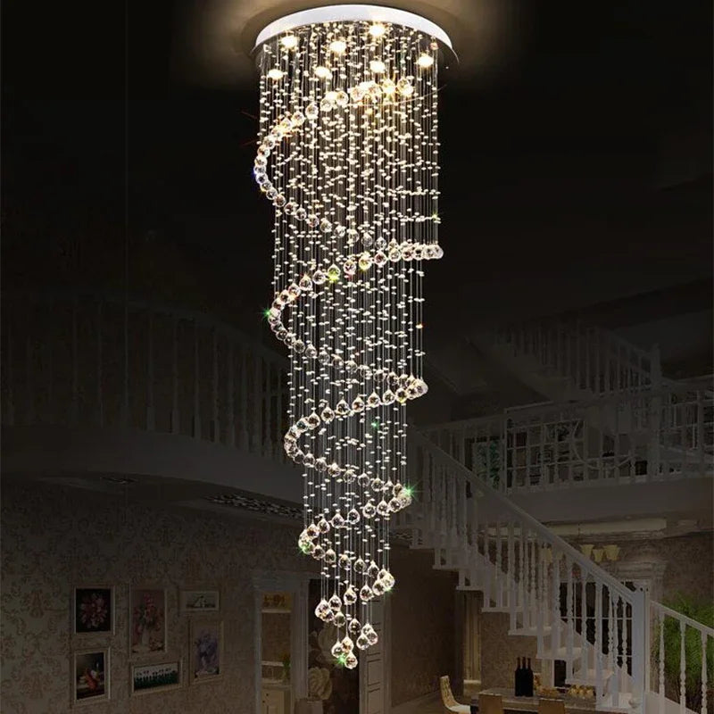 Large Spiral Crystal Chandelier Lighting Fixture for Staircase