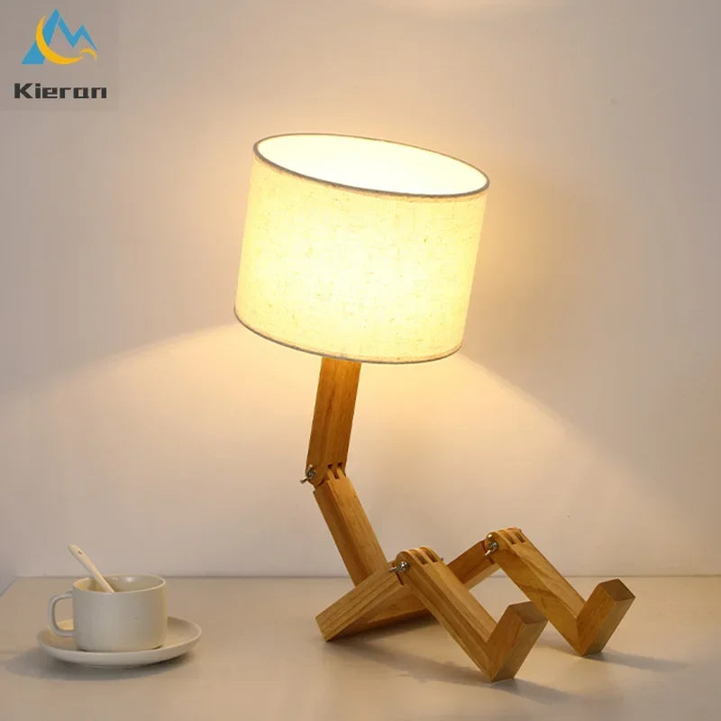 Solid Wood Doll LED Table Lamp for Bedroom Study Living Room