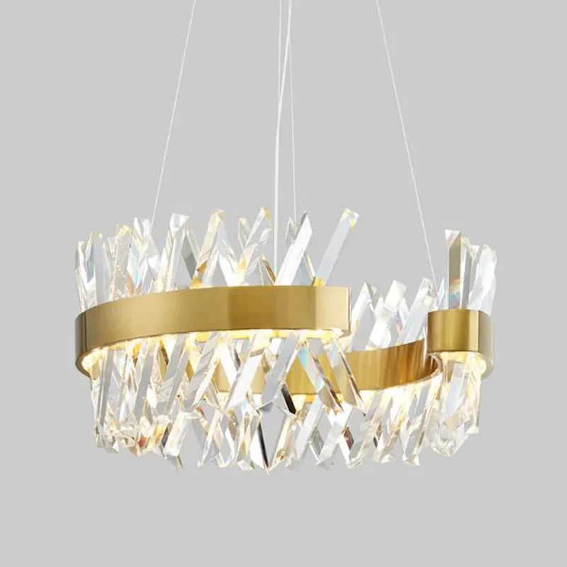 Modern Crystal Pendant Light Semi Round Design for Living Room, Suspension Lamp