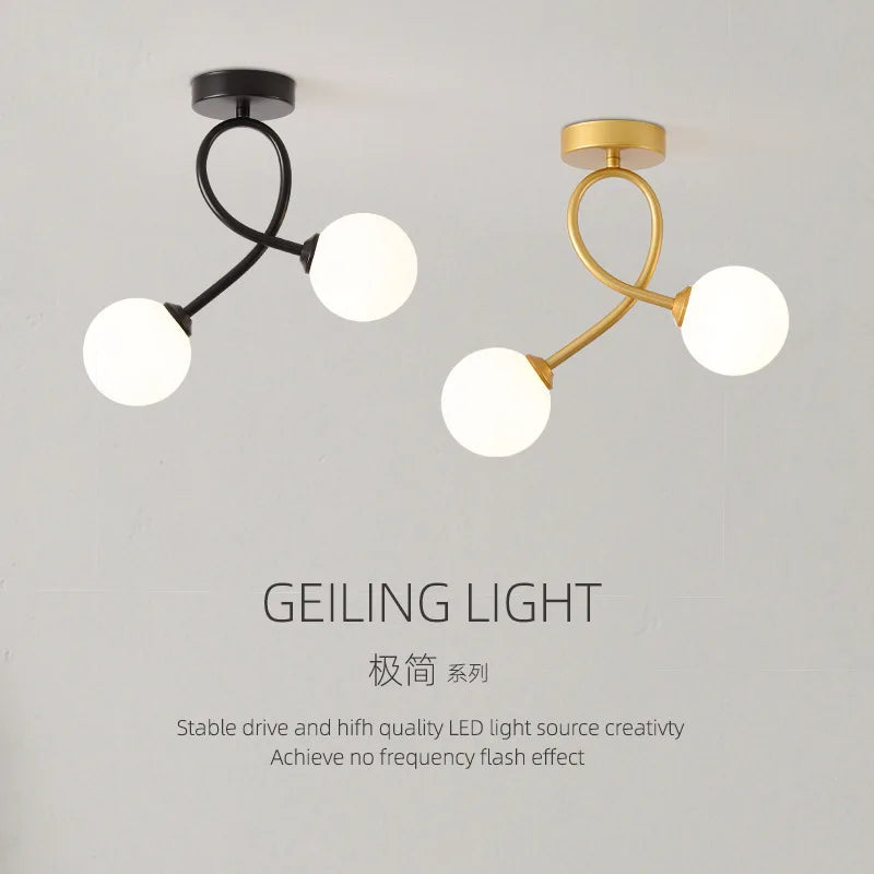 Minimalist Black Gold Glass Ceiling Light for Indoor Lighting Hallway Balcony Entryway