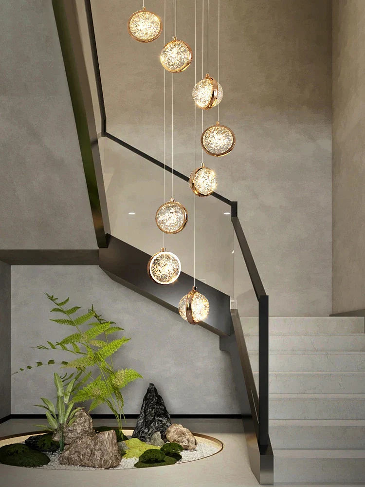 Crystal Ball LED Rotating Stair Chandelier - Nordic Luxury Loft Bubble Design
