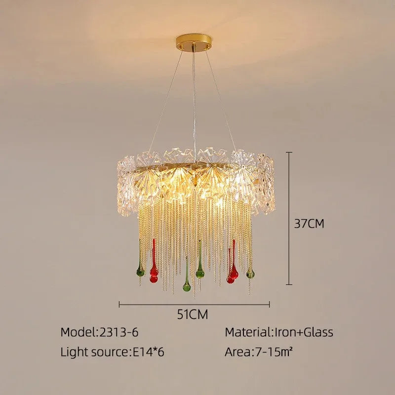 Water Drop Tassel Chandeliers: Luxe Circular LED Lustre Fixture for Home Decor