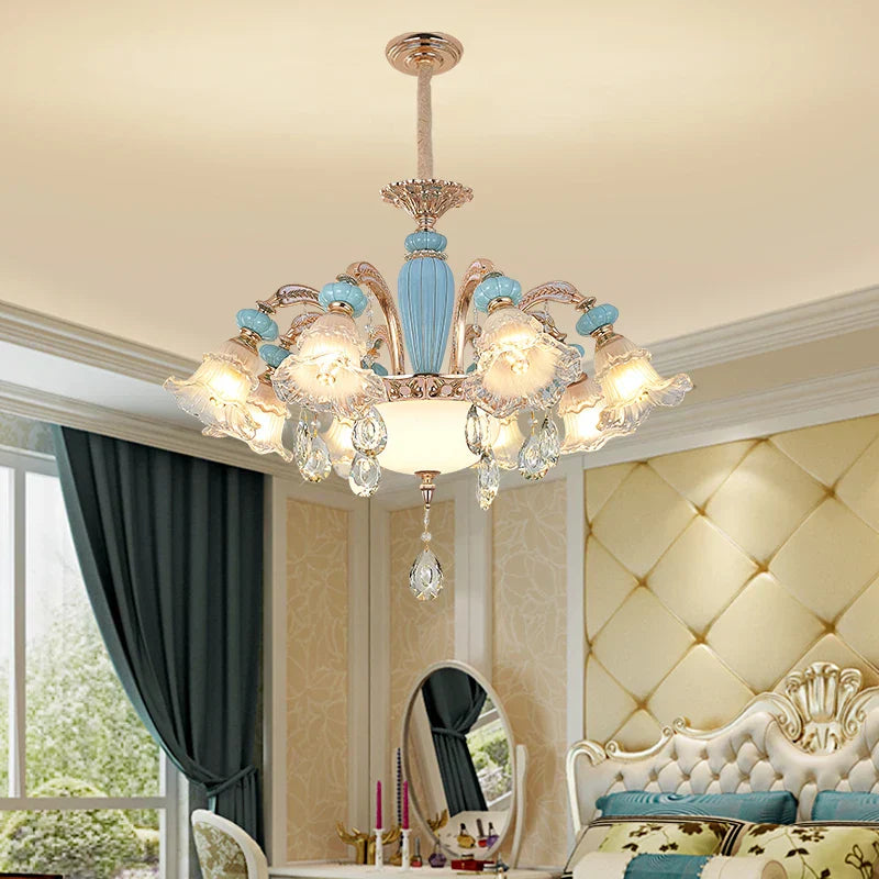 Duplex Ceramic Crystal Pendant Lamp for Modern European Style Living Room