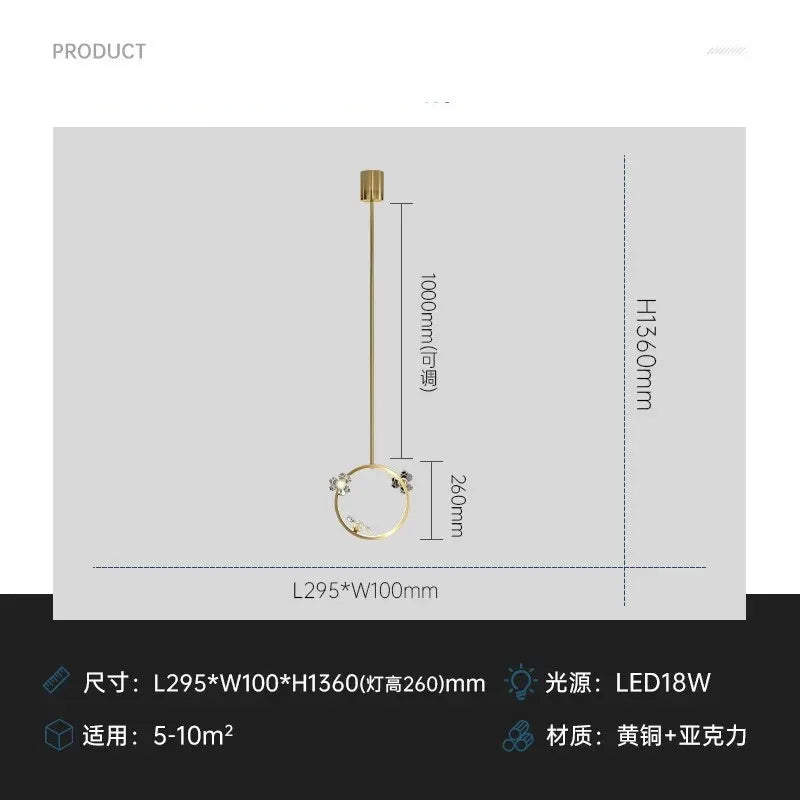 Luxury Copper Acrylic Flower Pendant Light for Home and Cafe Decor