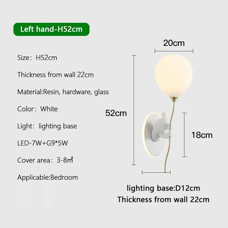 Cartoon Bear Balloon LED Wall Lamp for Children's Room