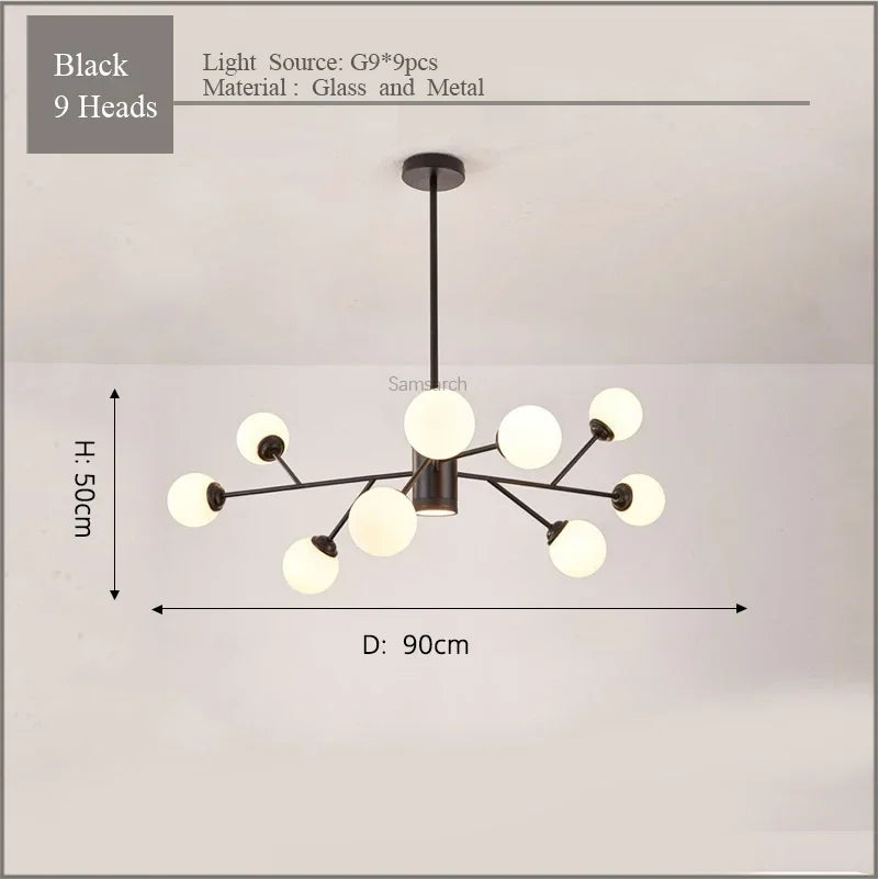 Gold Black LED Ceiling Chandelier for Living Room Bedroom Lighting Fixtures