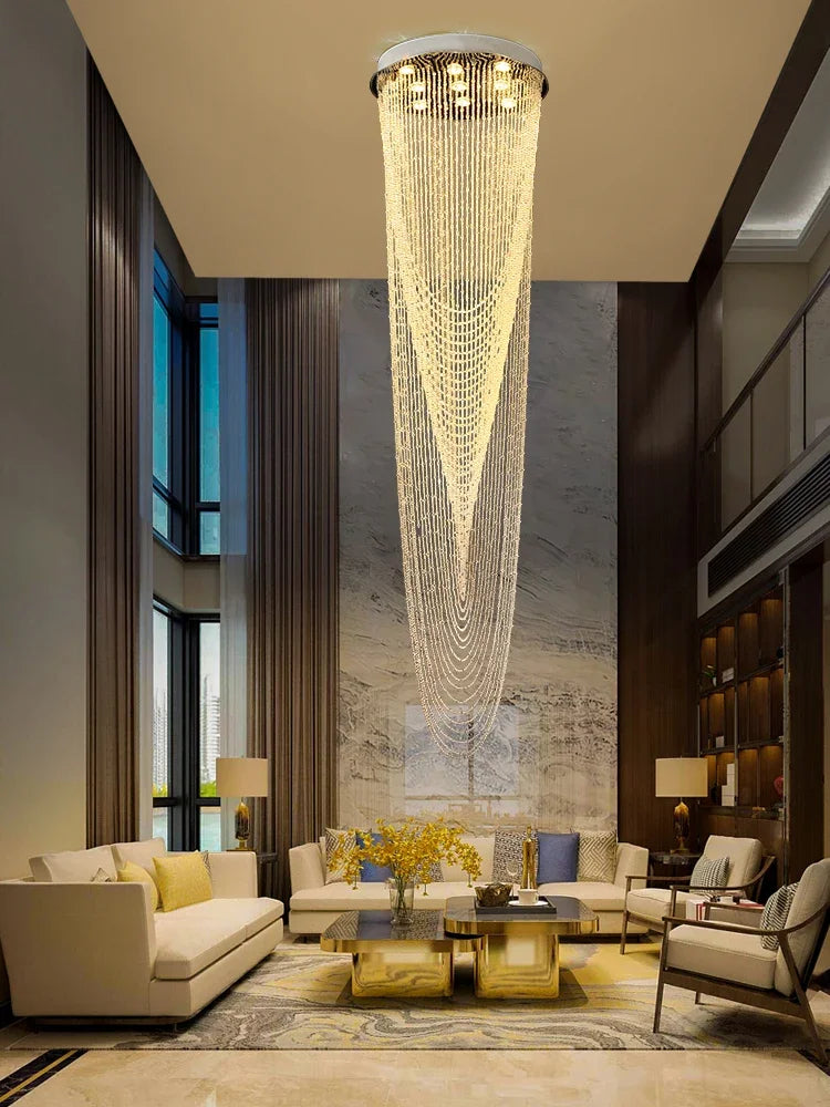Rotating Crystal Chandelier for Duplex Villa Living Room Loft