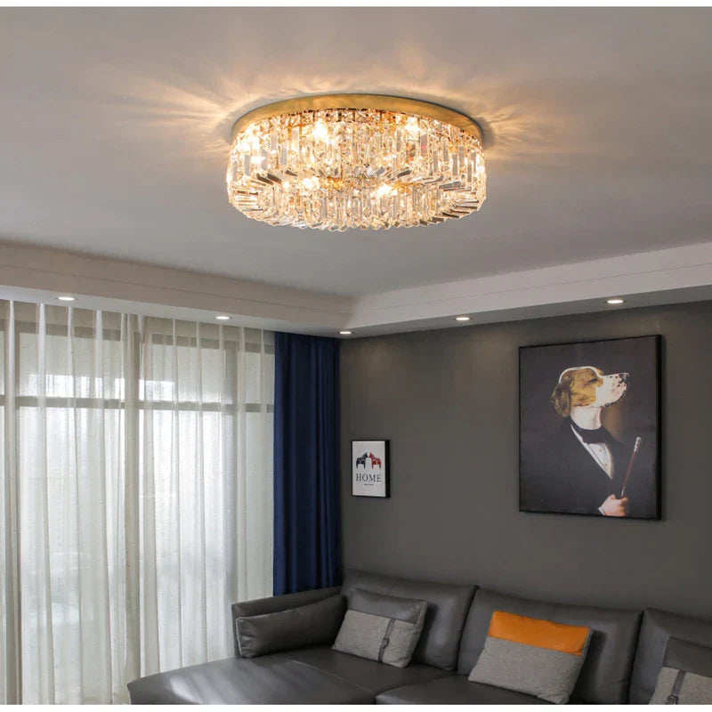 Golden LED Crystal Round Ceiling Lamp