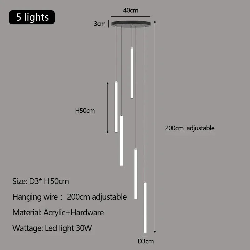 Modern Minimalist Stair Pendant Strip Lamp for Luxury Living Spaces.