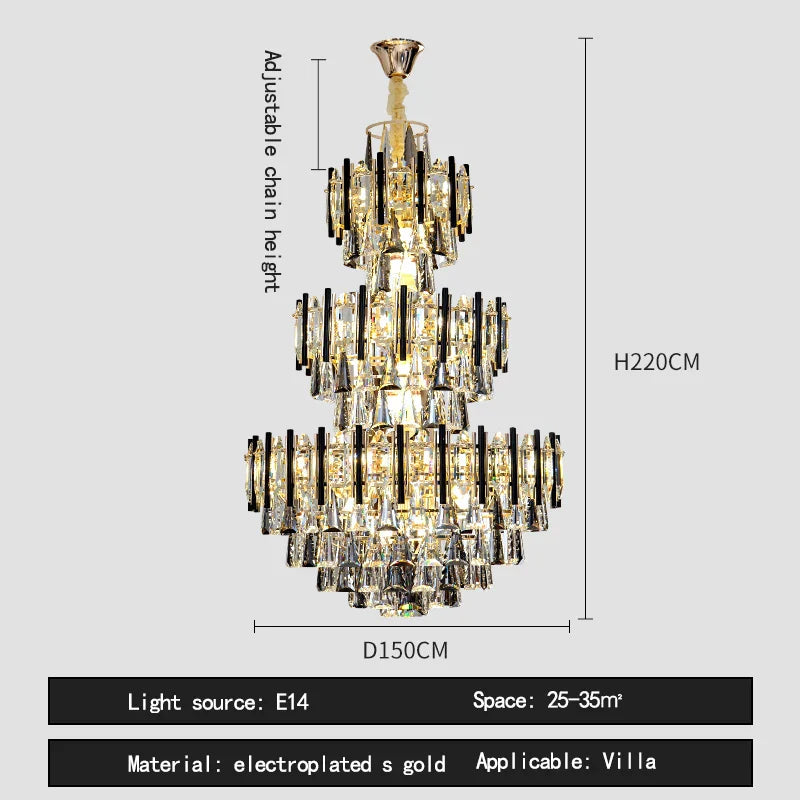 Crystal Hollow Villa Chandelier: Modern Luxury Pendant Light for Living Room and Hotel Lobby