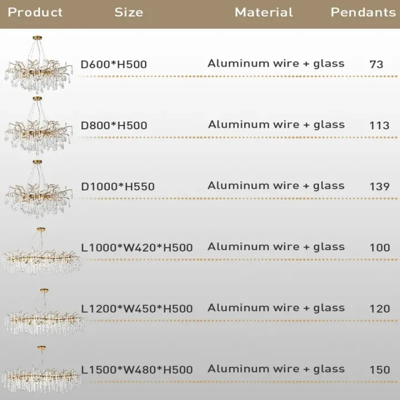 Nordic Glass Crystal Chandelier by - Gold Branch Design for Living Room & Bedroom