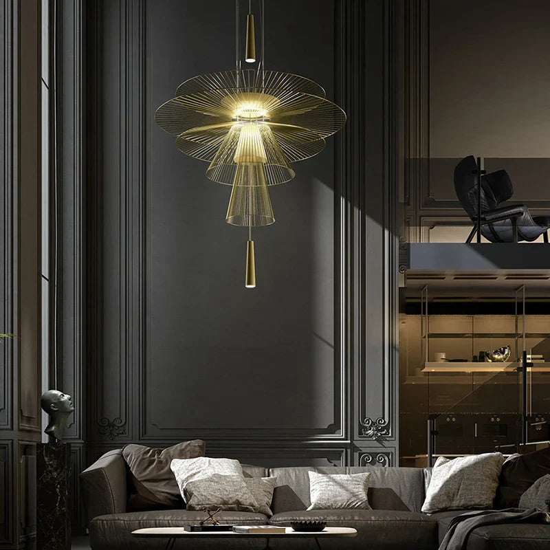 Modern UFO Hanging Lamps Metal LED Chandelier for Ceiling, Luxury Pendant Lights Home Decor
