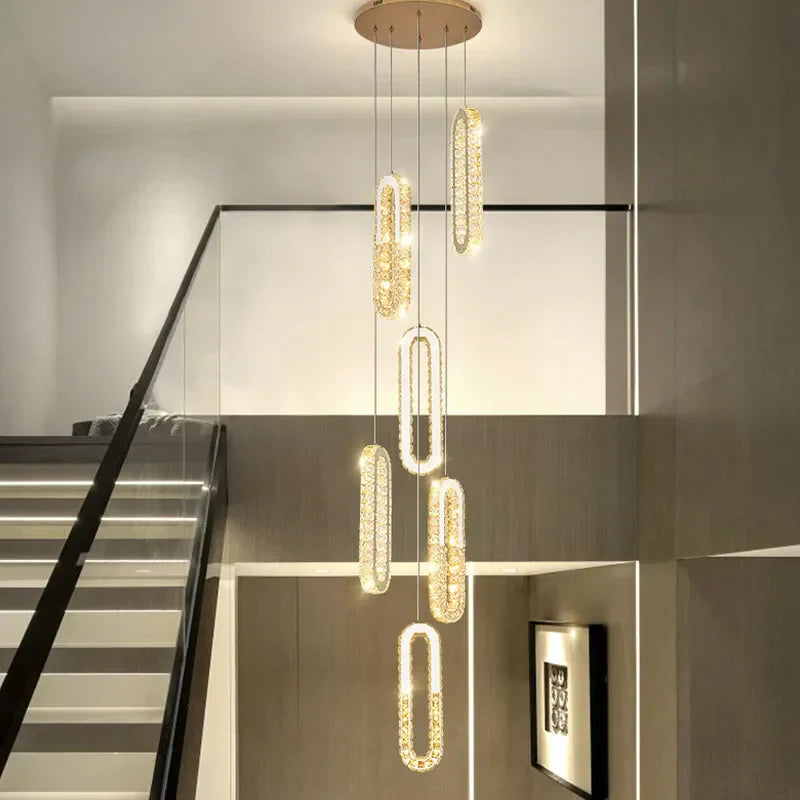 Luxury Crystal LED Chandelier for Staircase and Living Room