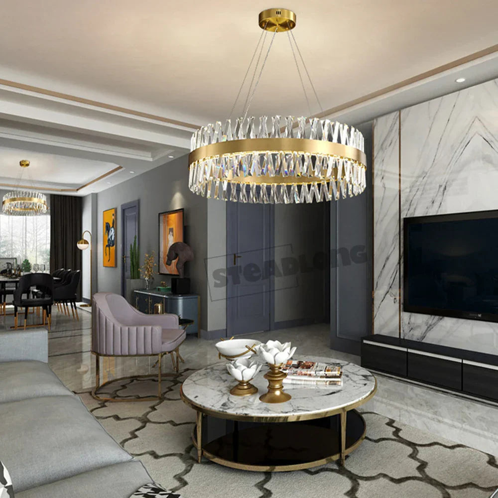 Crystal Pendant Lamp: Dimmable Semi Round LED Pendant Light for Stylish Living Rooms