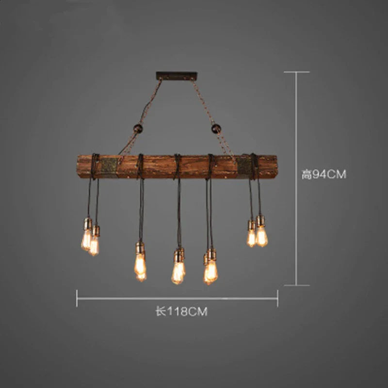 Retro Solid Wood Industrial Pendant Chandelier for Dining Living Room