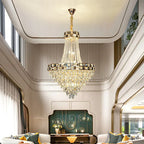Smart Dimming Crystal Chandelier for Luxury Villa Living Room, High-end Duplex Building Atmosphere