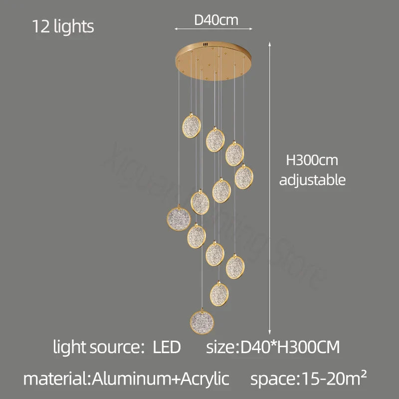 Round Cake Chandelier: Modern Staircase Lamp for High-rise Buildings, Hotels, and Homes
