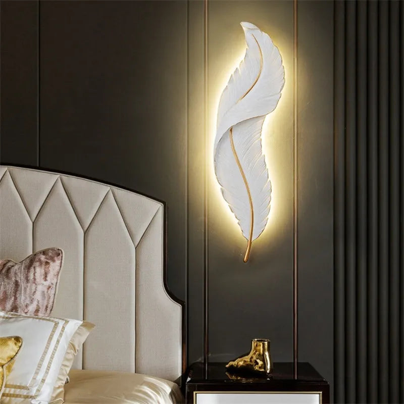 Nordic Feather LED Wall Lamp White Indoor Sconce Light for Bedroom, Living Room