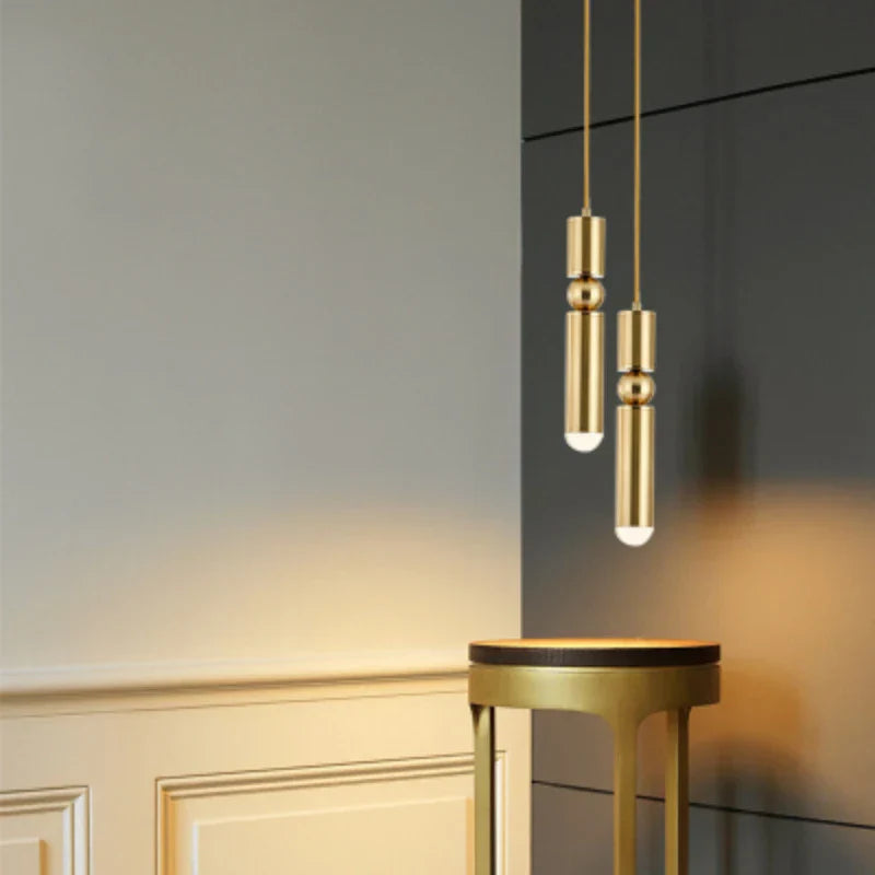 Gold Tube Pendant Light - Kitchen Bedside Hanging Lamp by AliLamp