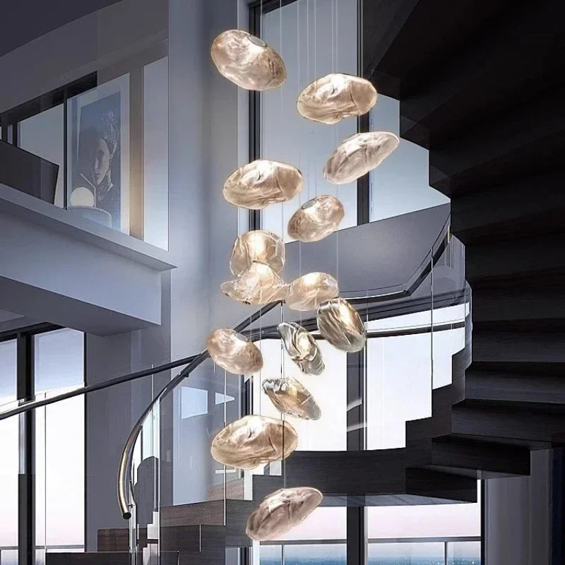 Glass LED Chandelier Lighting for Modern Stairs, Dining Room, and Home Bar