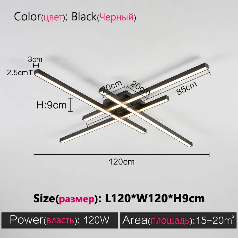 Black Chandelier LED Ceiling Lamp: Nordic Minimalist Square Living Room & Bedroom Lights