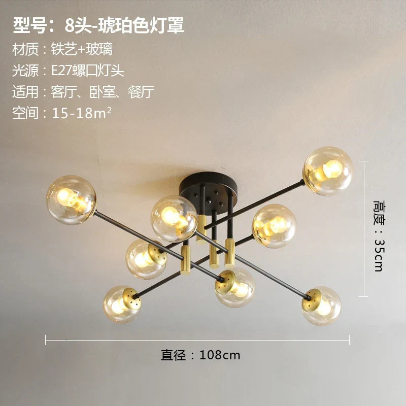 Glass Ball LED Chandelier Ceiling Light for Living Room and Kitchen
