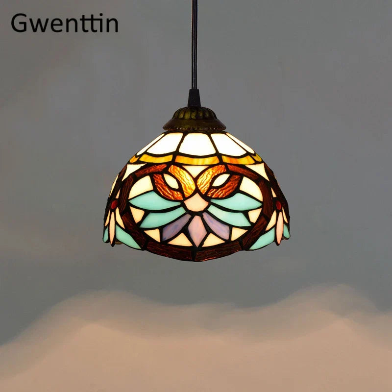 Stained Glass Pendant Lights: Baroque Style LED Kitchen Lighting Fixtures