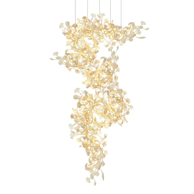 Ginkgo Biloba Chandelier: Elegant Duplex Living Room Hotel Lobby Pendant Light
