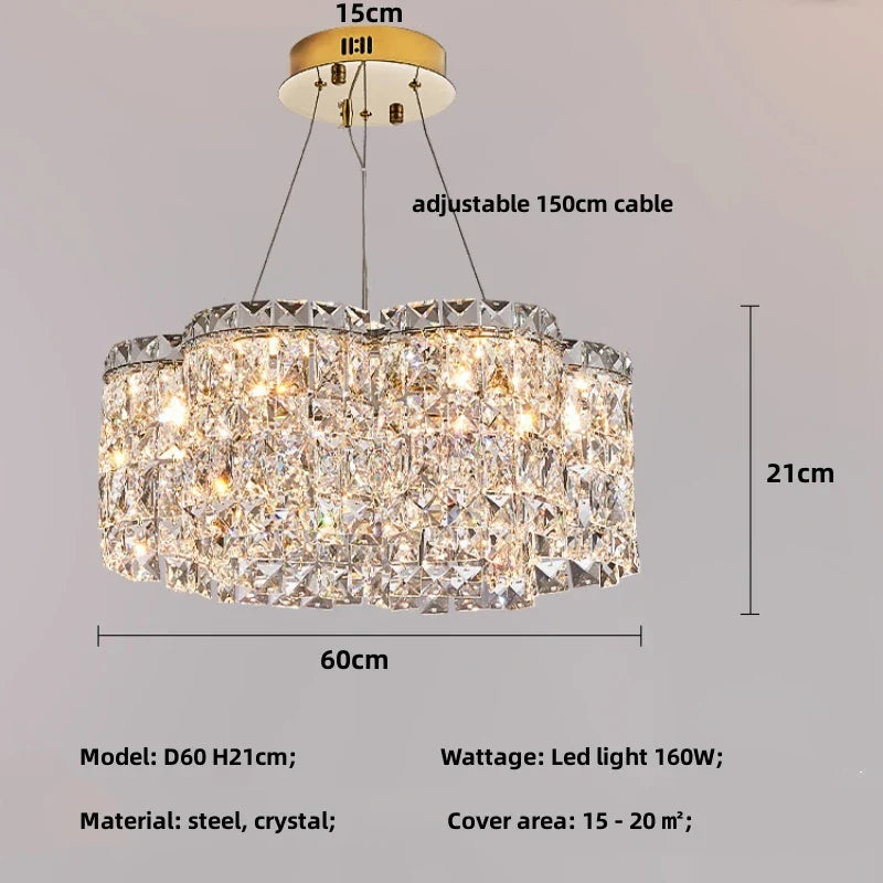 Luxury Crystal Pendant Lights Dimmable LED Foyer Chandelier