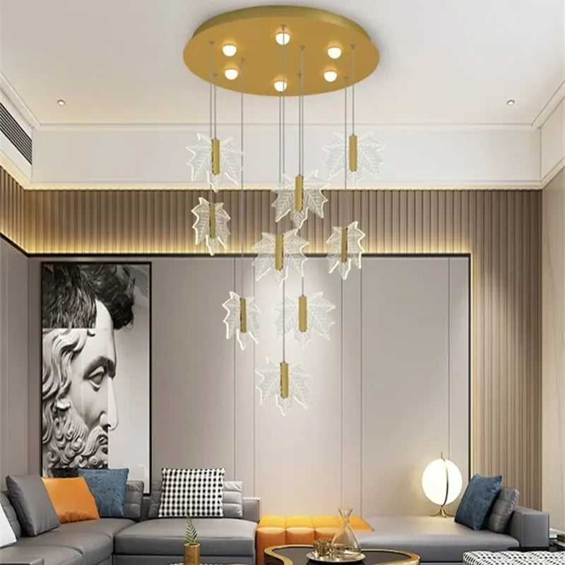 Luxury Maple Leaf Staircase Pendant by - Duplex Villa Chandelier