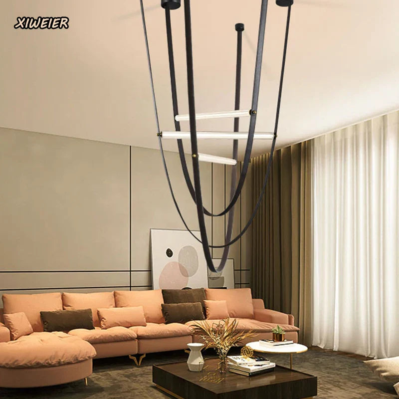 Nordic Restaurant Living Room LED Chandelier: Simple, Elegant Duplex Staircase Hall Design