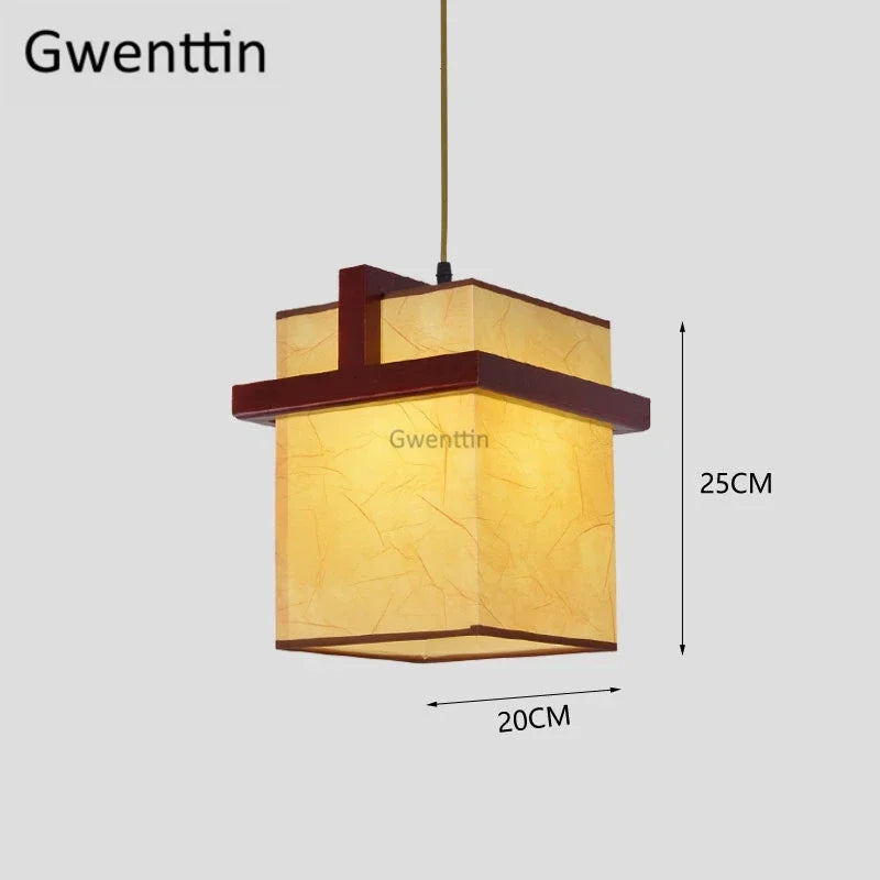 Sheepskin Lantern Pendant Light - Vintage Chinese Style Wooden Hanging Lamp