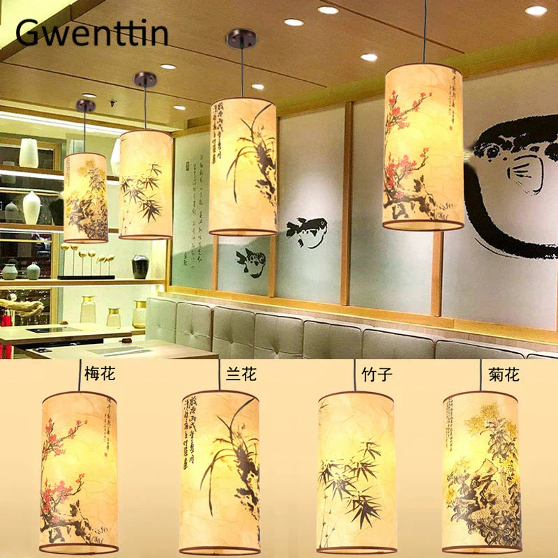 Antique Wood Pendant Lights for Dining Room, LED Living Room Decor Lighting Fixtures