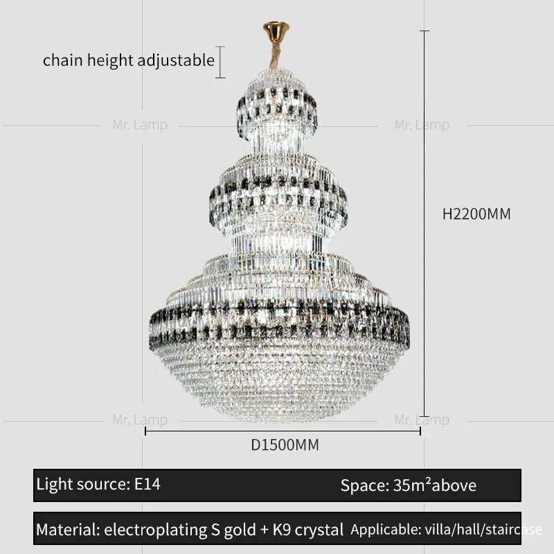 Crystal Chandelier Luxury Duplex Building Hollow Luxury Lamp