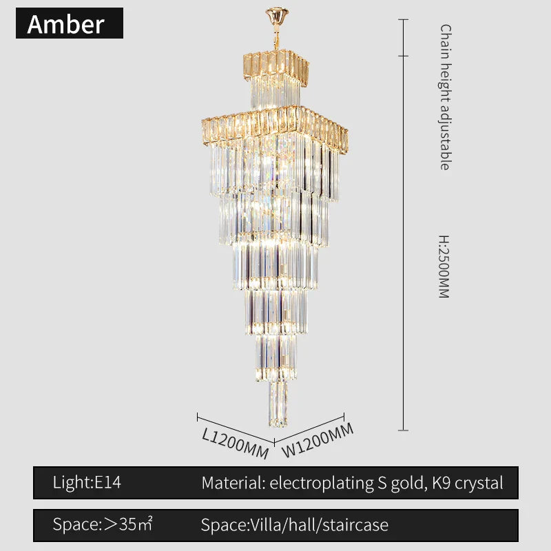 Crystal Chandelier: Luxury Spiral Staircase Pendant Light for Duplex Hollow Loft