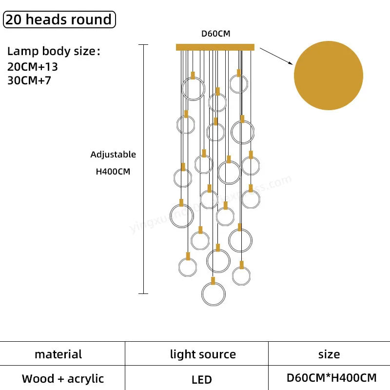 Wooden LED Chandelier for Living Room Ceiling Modern Lighting Fixtures