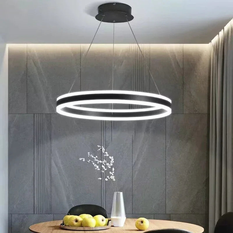 Modern Black Ring LED Chandelier for Home Decor Lighting