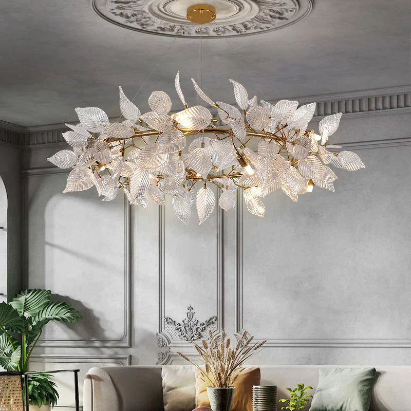 Ginkgo Leaf Crystal Chandelier - Elegant LED Pendant Lamp for Dining & Living Room