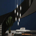 Modern LED Staircase Chandelier in Black Gold Finish