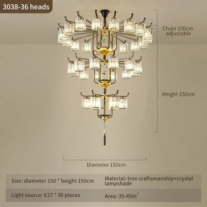 Luxury Crystal Chandelier: Modern Chinese Villa Living Room Lighting