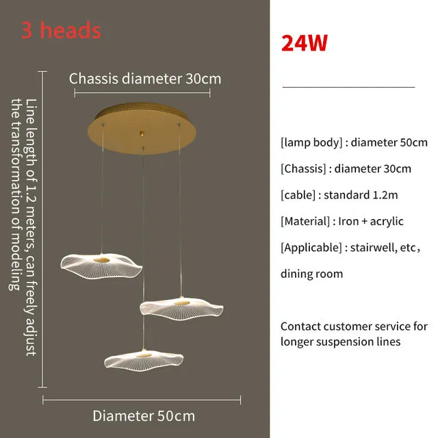 Lotus Leaf LED Pendant Chandelier for Staircase & Living Room Beauty