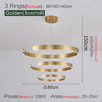Round Ring LED Chandelier for Dining Room Bedroom Living Room Modern Nordic Decor