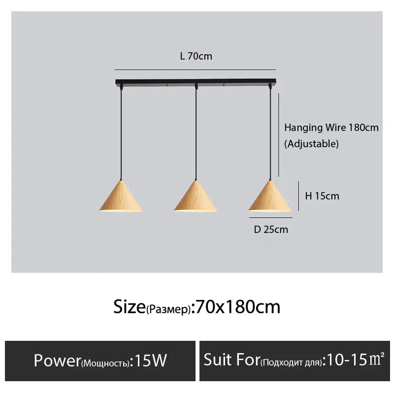 Nordic Wooden Pendant Lamp Multi Head Hanging Light for Dining Table and Living Room
