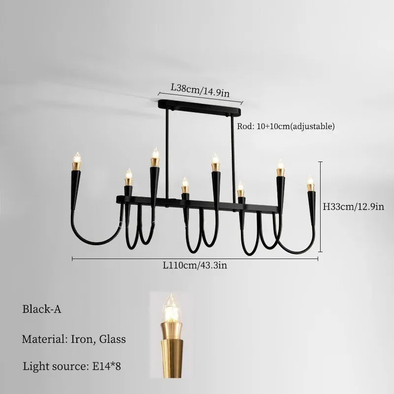 French Style Black Pendant Light Luxury Led Chandelier Room Decor