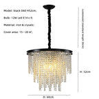 Retro E14 LED Pendant Lights in Black/Gold Finish - Elegant Crystal Suspension Lamp